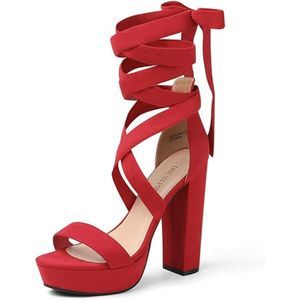 Women Red Strappy Gladiator Sexy Open Toe High Heels Dressy Pumps Sandals